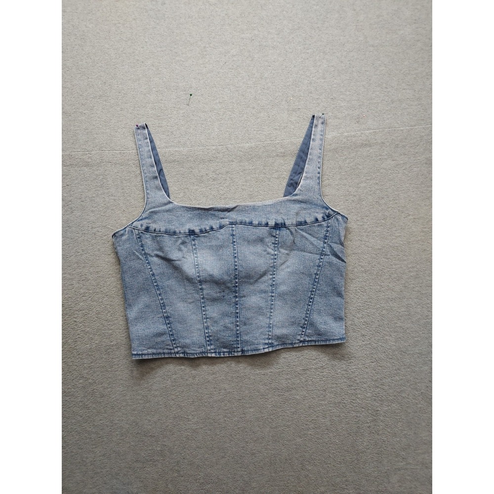 Belle Vere Women Denim Corset Top M Blue Square Neck Back Zip Sleeveless Bodice